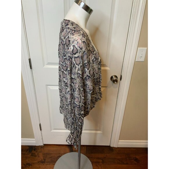 AllSaints Gray Pink Snakeskin Print Penny Misra Deep V Neck Top, Size Small - Picture 2 of 5